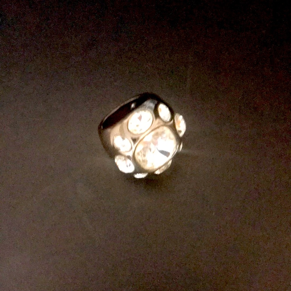 Kenneth Jay Lane hematite and crystal cocktail ring